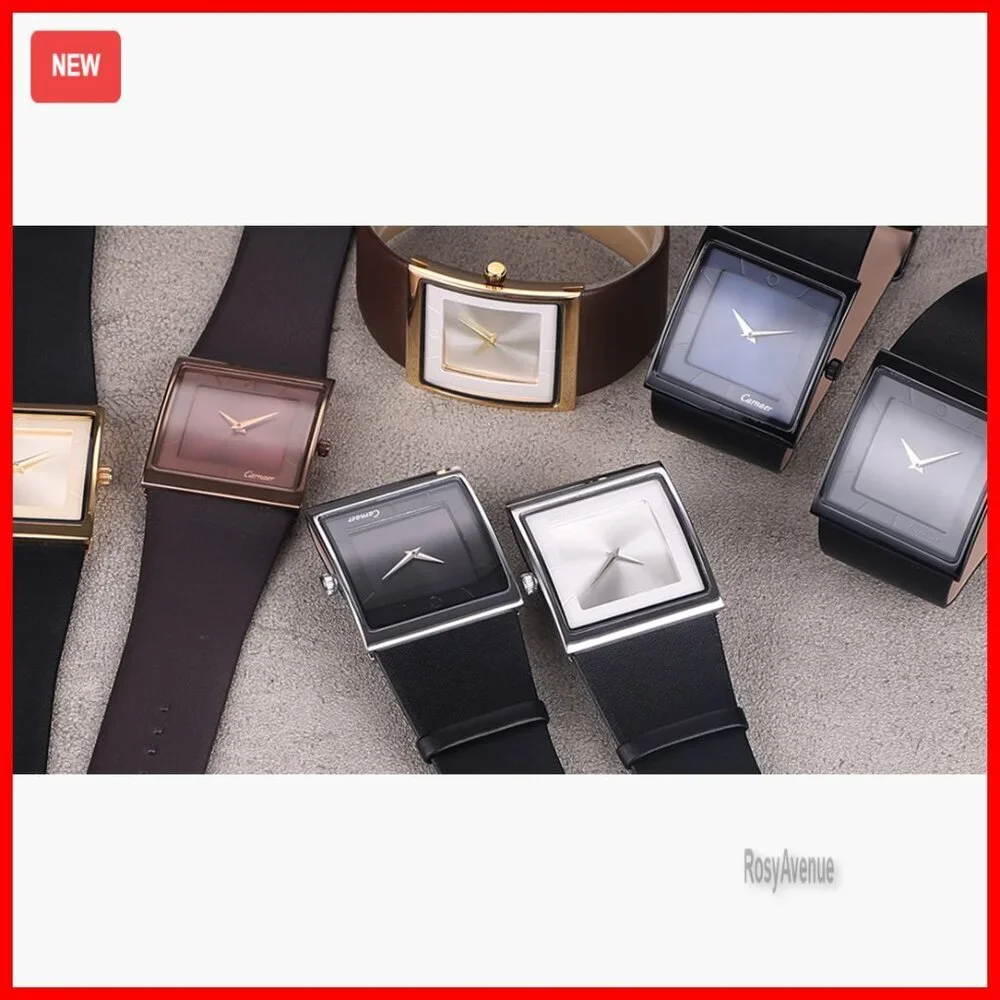 Men's Square Quartz Watch Leather Strap Business Casual Analog